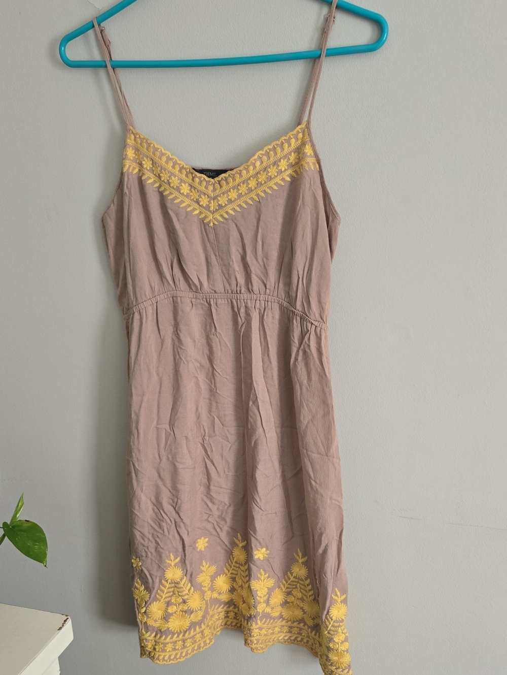 THML Taupe Sundress with Yellow Embroidery